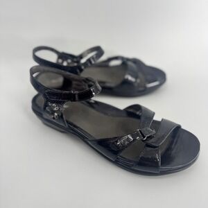 Dansko Sandal Women Sz 41 Sz 10.5-11 Black Patent Leather Ankle Strap Floral